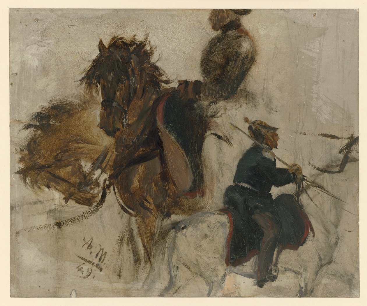 Studio con soldato a cavallo e teste di cavallo da Adolph Menzel