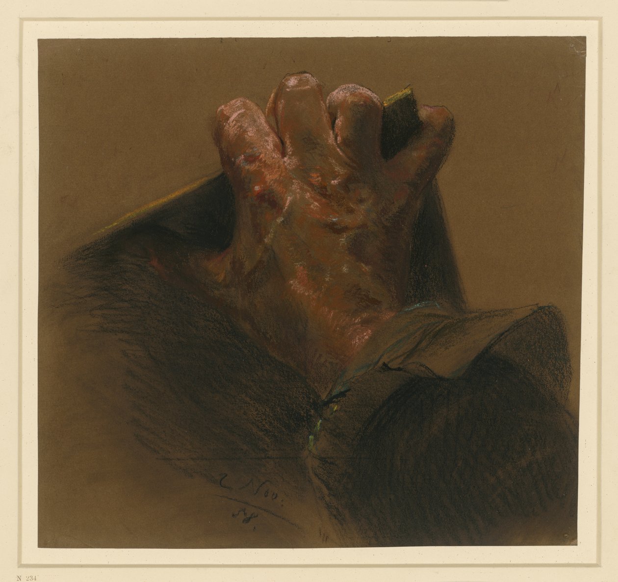 Studio da una mano destra maschile che afferra oltre i bordi di una lastra da Adolph Menzel