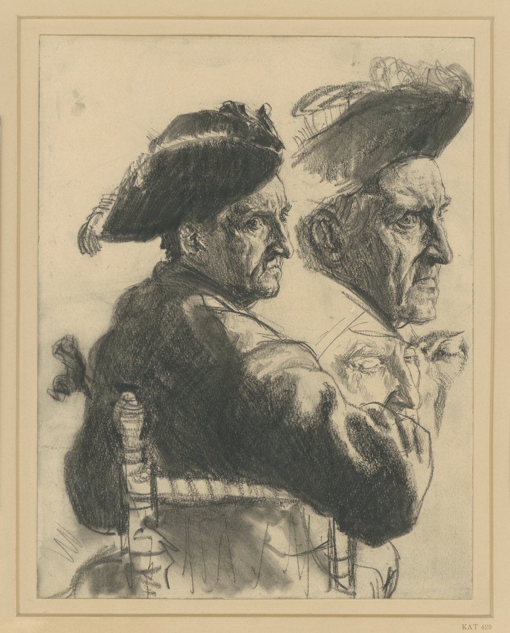 Foglio di studi: ufficiale seduto visto di spalle, studio della testa, dettagli del viso da Adolph Menzel