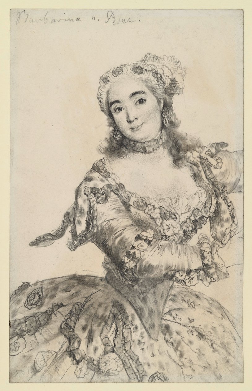 La danzatrice Barbarina in posa danzante. Ritratto a tre quarti en face. Copia da Pesne a Sanssouci. da Adolph Menzel