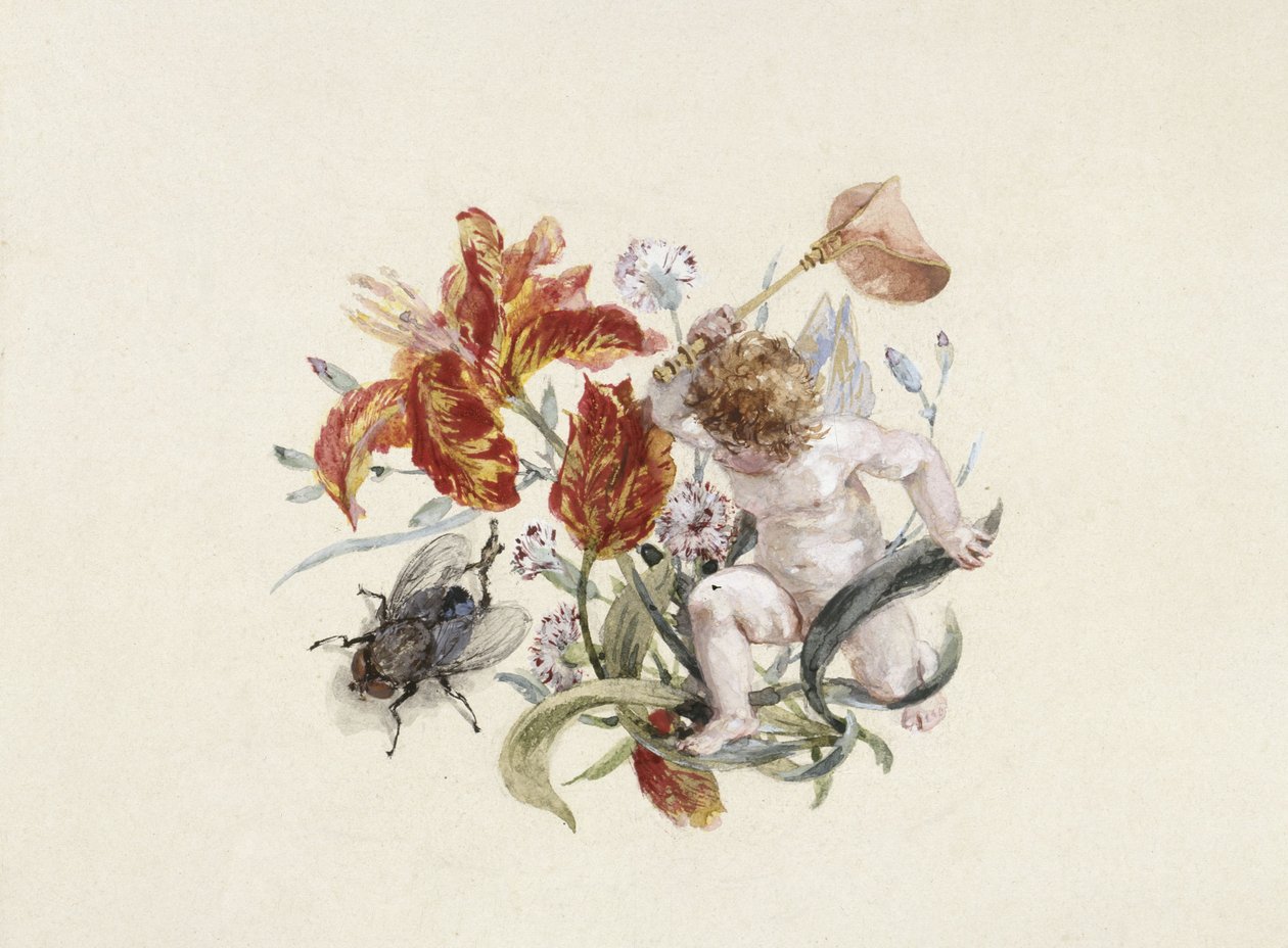 Vasellame da tavola: zuppiera, coperchio con putto e mosca da Adolph Menzel