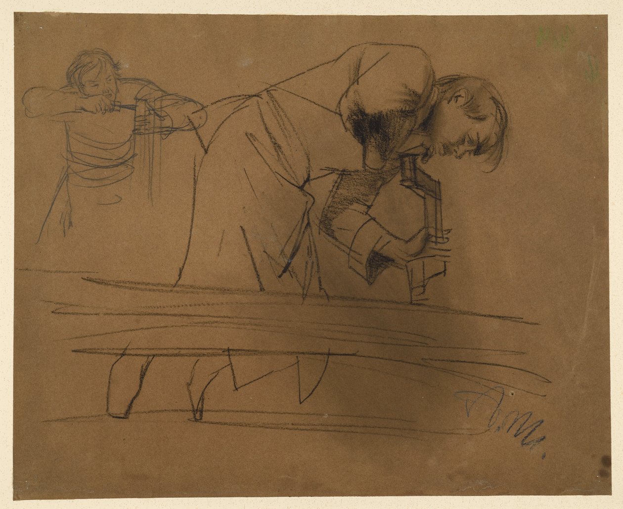 Falegname al lavoro con trapano e scalpello da Adolph Menzel