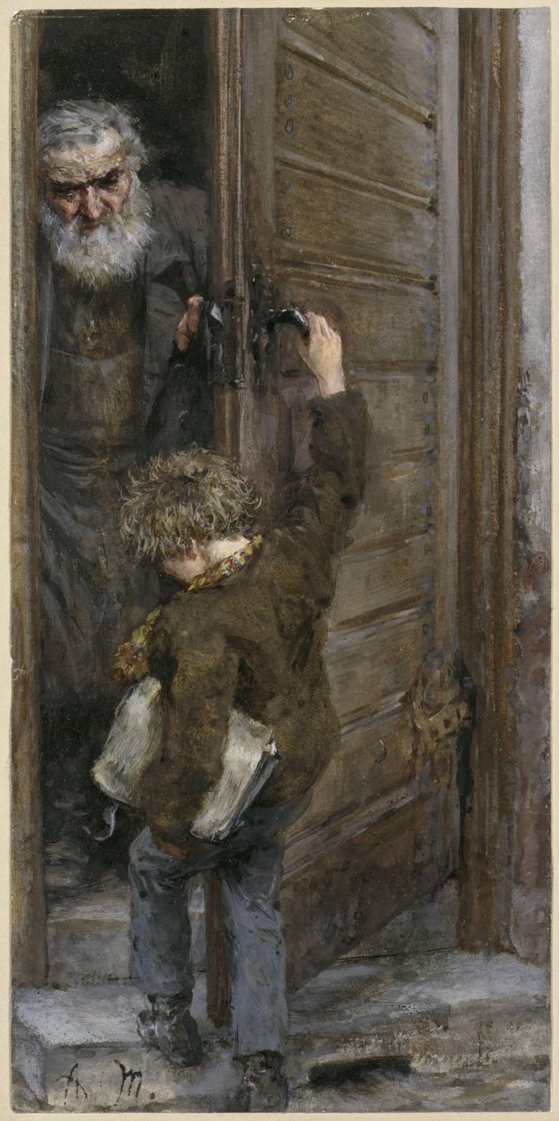 Padre e figlio alla porta. Dall
