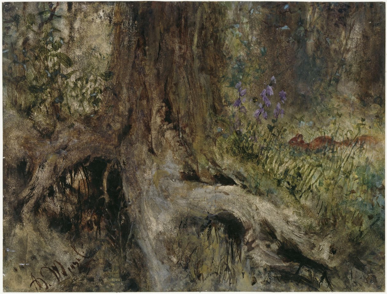 Terreno boschivo con scoiattoli. Tratto dall’“Album dei bambini” da Adolph Menzel