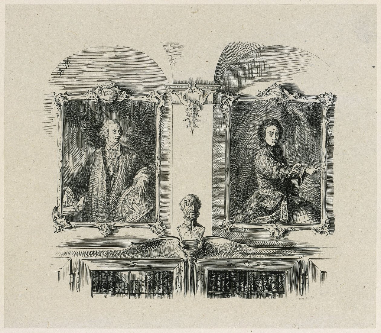 Opere di Federico il Grande. Leonhard Euler e Pierre-Louis de Maupertuis da Adolph Menzel