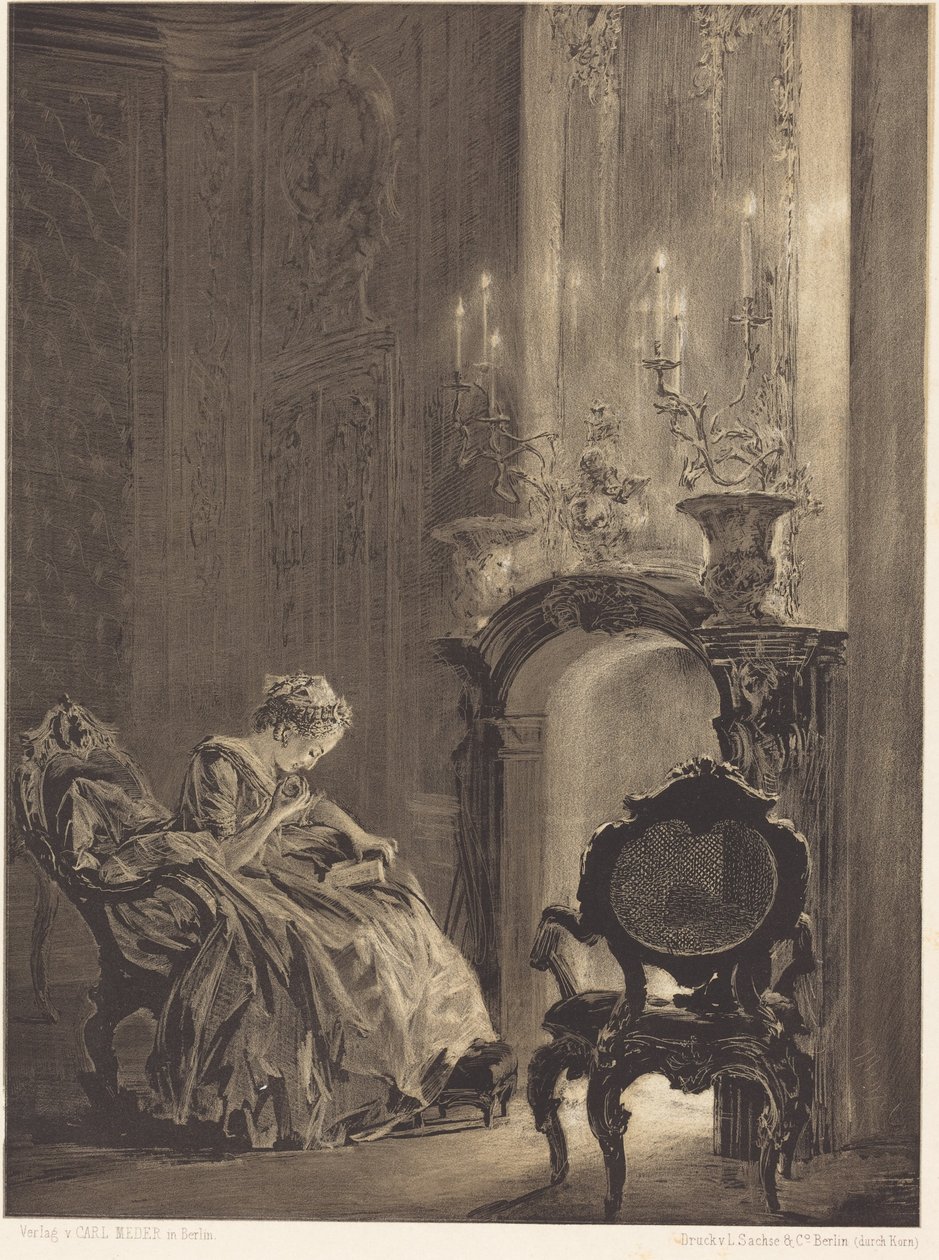Donna davanti a un fuoco da Adolph Menzel
