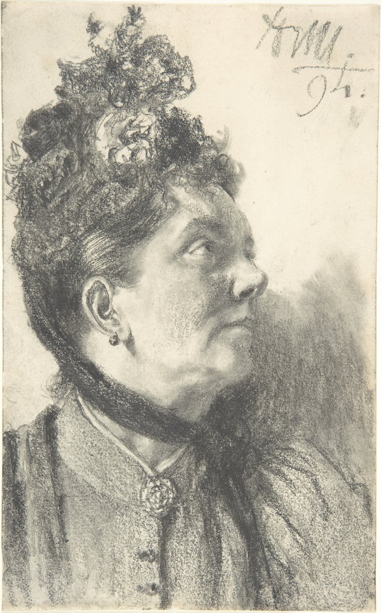 Donna con un cappello di velluto schiacciato da Adolph Menzel