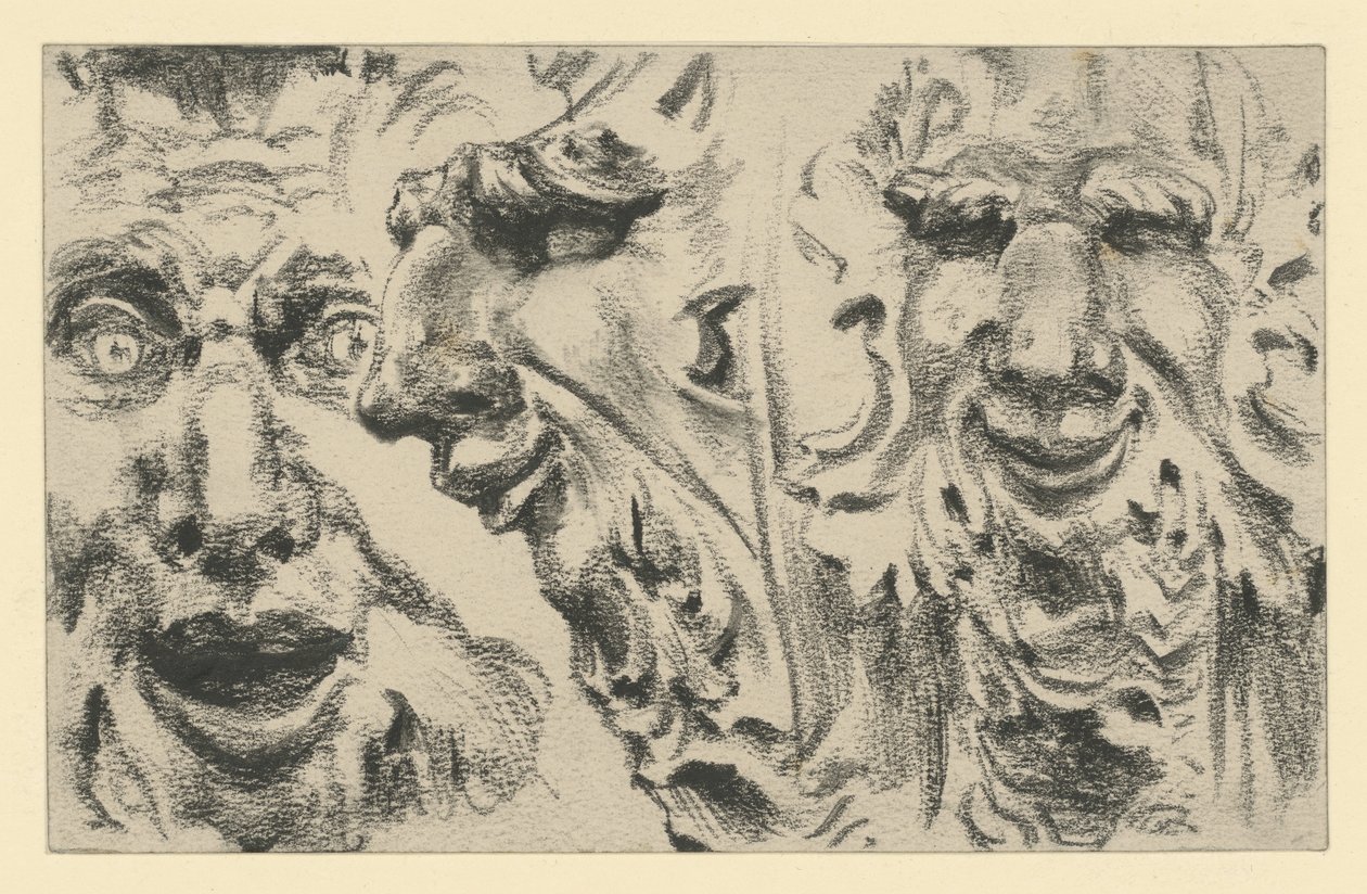 Due maschere da fauno allo Zwinger di Dresda da Adolph Menzel