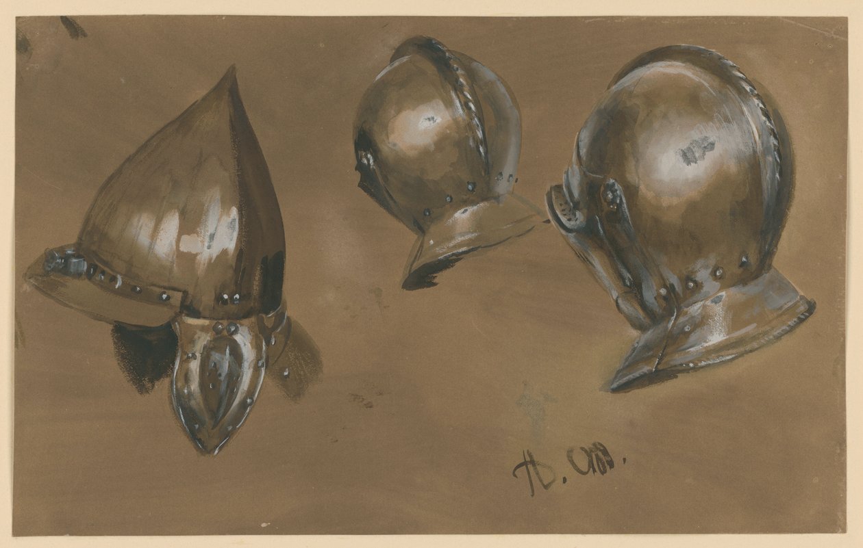 Due armature per la testa e un elmo da Adolph Menzel