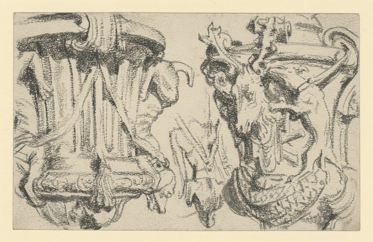 Due vasi sulla balaustra della terrazza del castello di Moritzburg, nei pressi di Dresda da Adolph Menzel