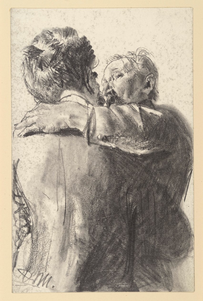 Due uomini che si abbracciano, visti di schiena e di profilo da Adolph Menzel