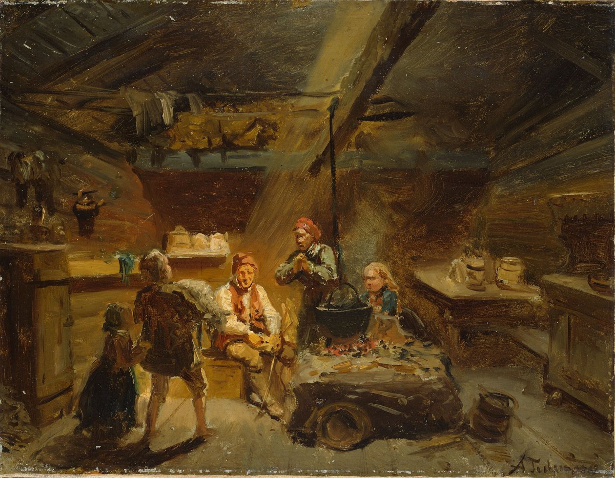 Un ragazzino che porta a casa un agnello malato da Adolph Tidemand