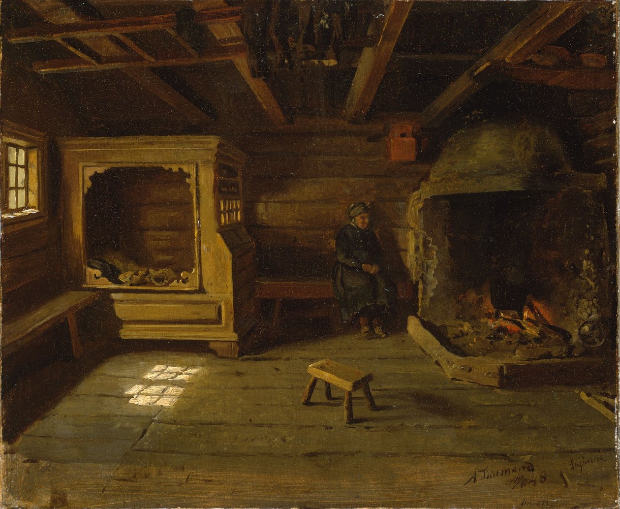 Interno di fattoria di Skjønne nel Numedal da Adolph Tidemand