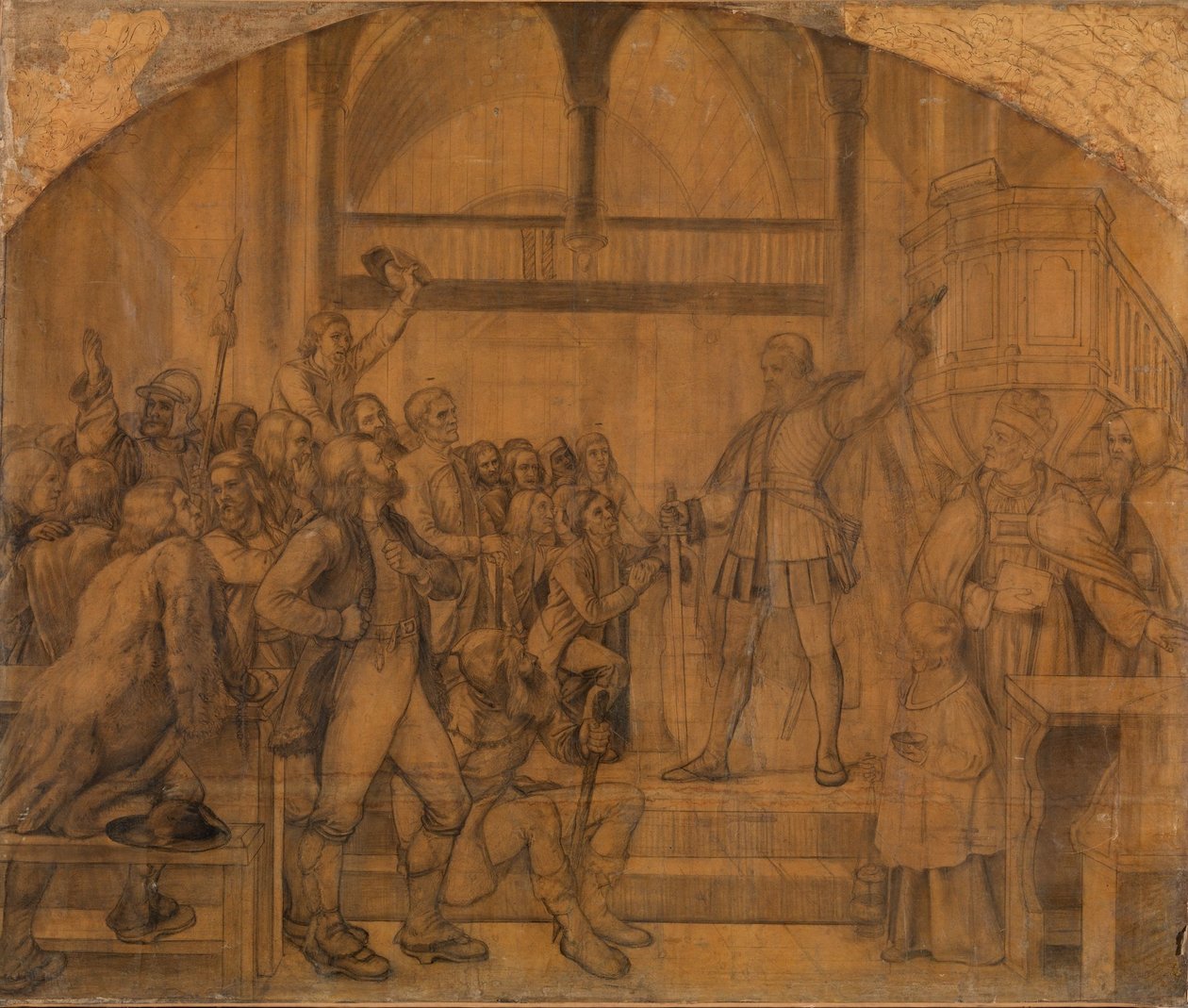 Gustav Vasa parla al popolo della Dalecarlia nella chiesa di Mora da Adolph Tidemand