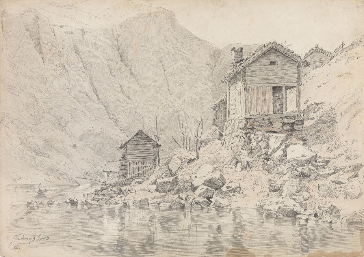 Casa sulla spiaggia, Gudvangen da Adolph Tidemand