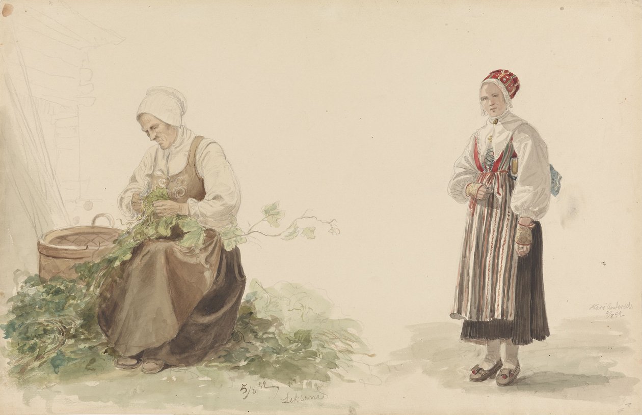 La moglie che raccoglie foglie di quercia e Kari Andersdatter da Adolph Tidemand