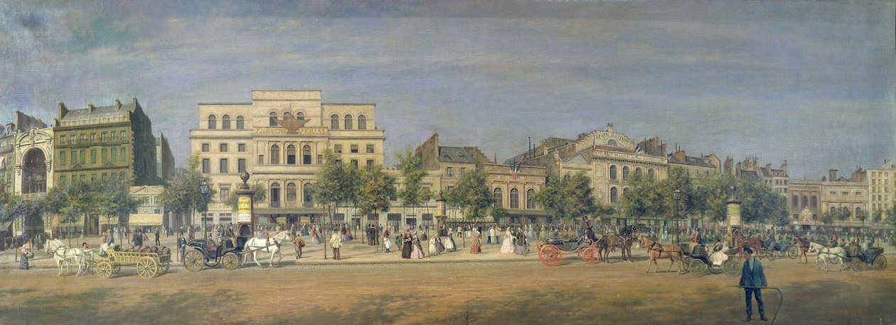Panorama di Le Boulevard du Temple e i suoi vari teatri, c.1860 da Adolphe Martial Potemont