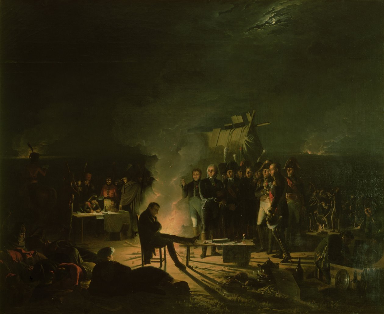 Bivacco di Napoleone I (1769-1821) sul Campo di Battaglia della Battaglia di Wagram, 5-6 luglio 1809, 1810 da Adolphe Roehn