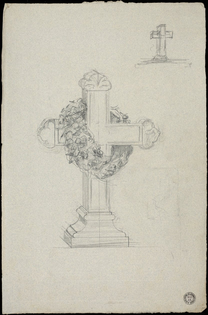 Schizzo di tomba per la famiglia Karakehia al cimitero del Père Lachaise a Parigi da Adolphe Victor Geoffroy Dechaume