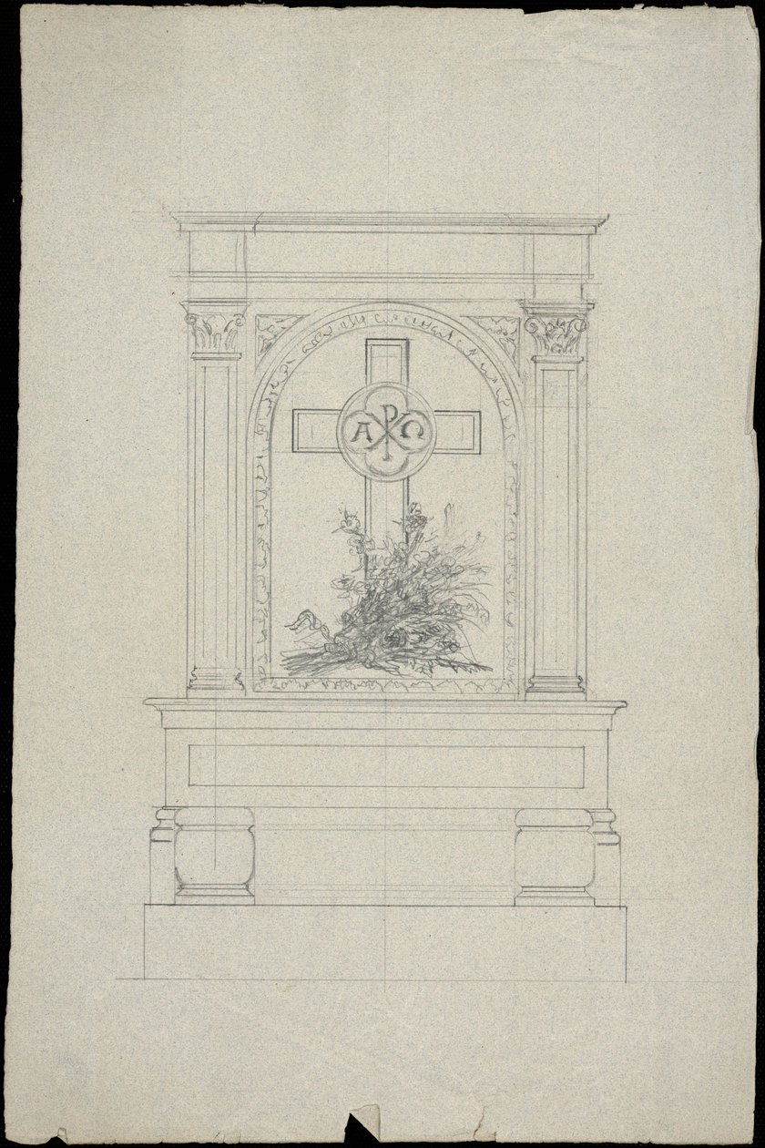 Schizzo di tomba per la famiglia Karakehia al cimitero del Père Lachaise a Parigi da Adolphe Victor Geoffroy Dechaume
