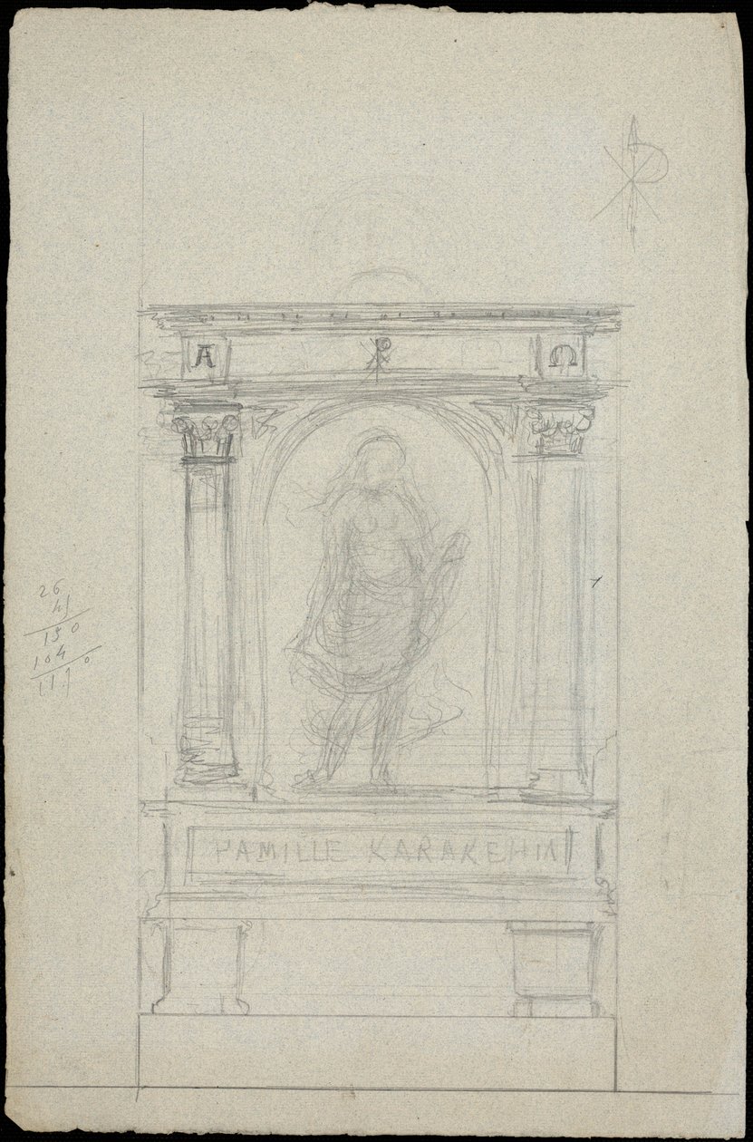 Schizzo di tomba per la famiglia Karakehia al cimitero del Père Lachaise a Parigi da Adolphe Victor Geoffroy Dechaume