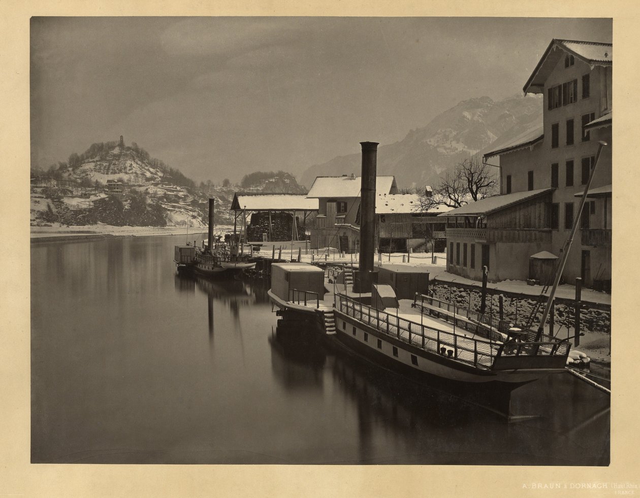 Navi da lago all’ormeggio invernale, Svizzera da Adolphe Braun