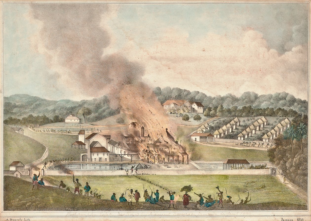 La distruzione della tenuta di Roehampton nella parrocchia di St. James, gennaio 1832, 1833 da Adolphe Duperly
