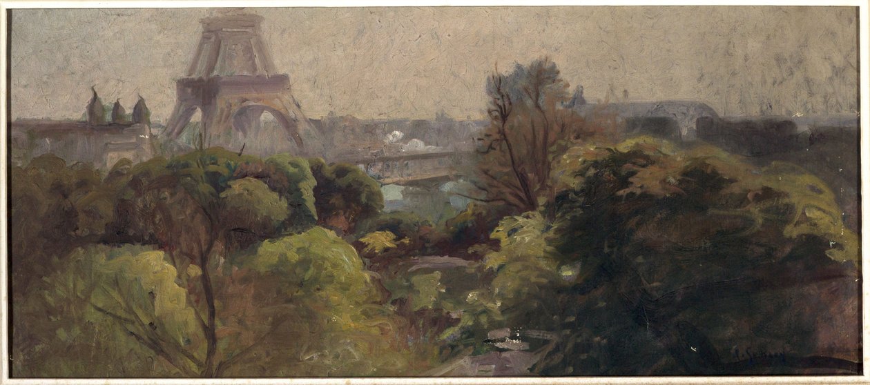 La Torre Eiffel, vista dal giardino Delessert da Adolphe Ernest Gumery