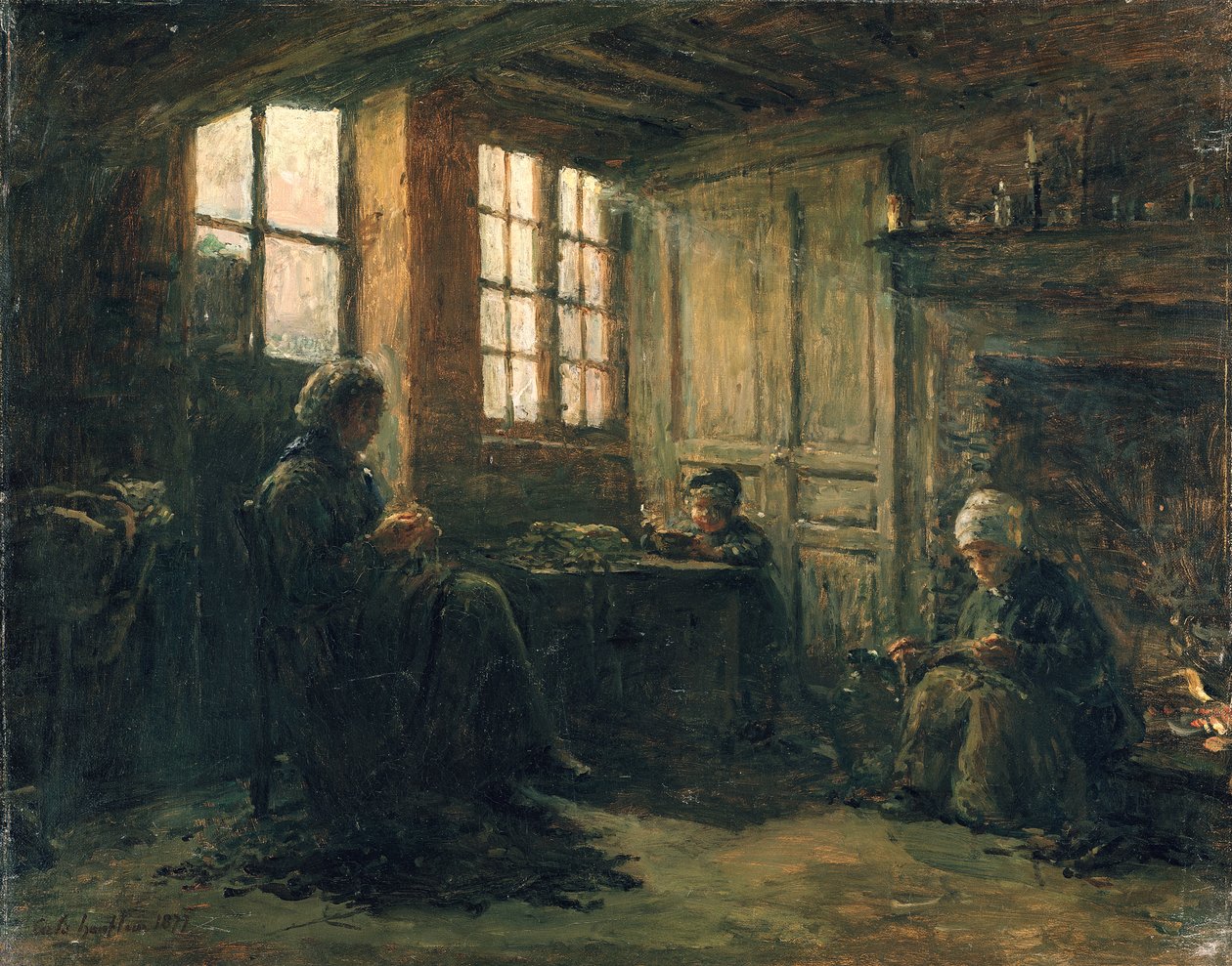 Donne che sfilano il lino, Honfleur da Adolphe Felix Cals