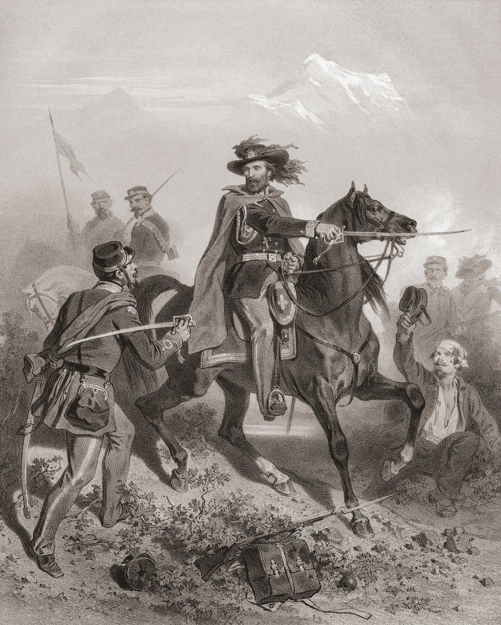 Giuseppe Garibaldi alla Battaglia di Varese da Adolphe Jean Baptiste (after) Bayot