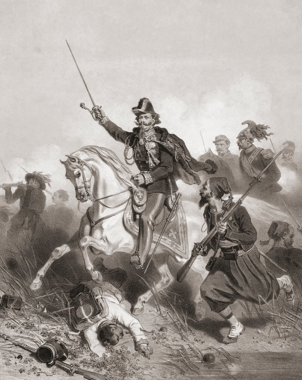 Re Vittorio Emanuele II alla battaglia di Palestro da Adolphe Jean Baptiste (after) Bayot