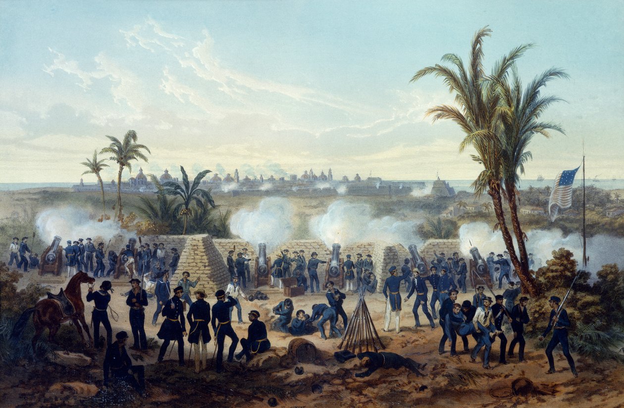 Battaglia di Veracruz, le truppe del generale Scott attaccano e catturano la città da Adolphe Jean Baptiste Bayot