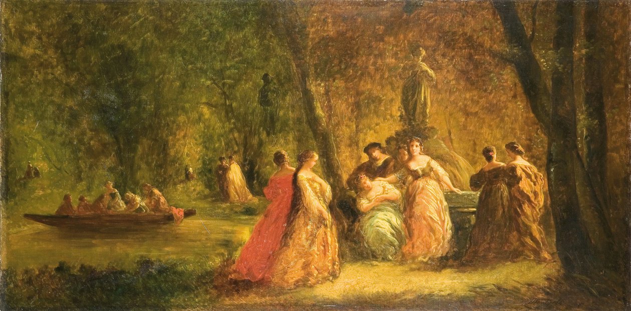 Donne al parco vicino a un fiume da Adolphe Joseph Thomas Monticelli