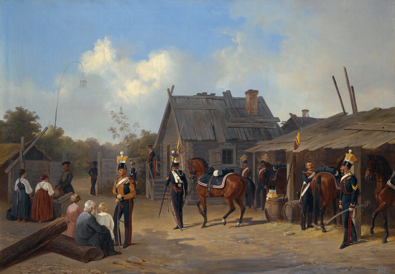 Bivacco di soldati in un villaggio da Adolphe Ladurner