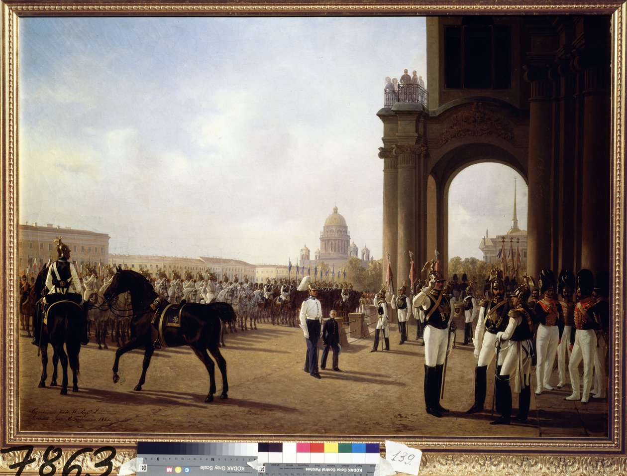 Parata militare sulla piazza del palazzo a San Pietroburgo da Adolphe Ladurner