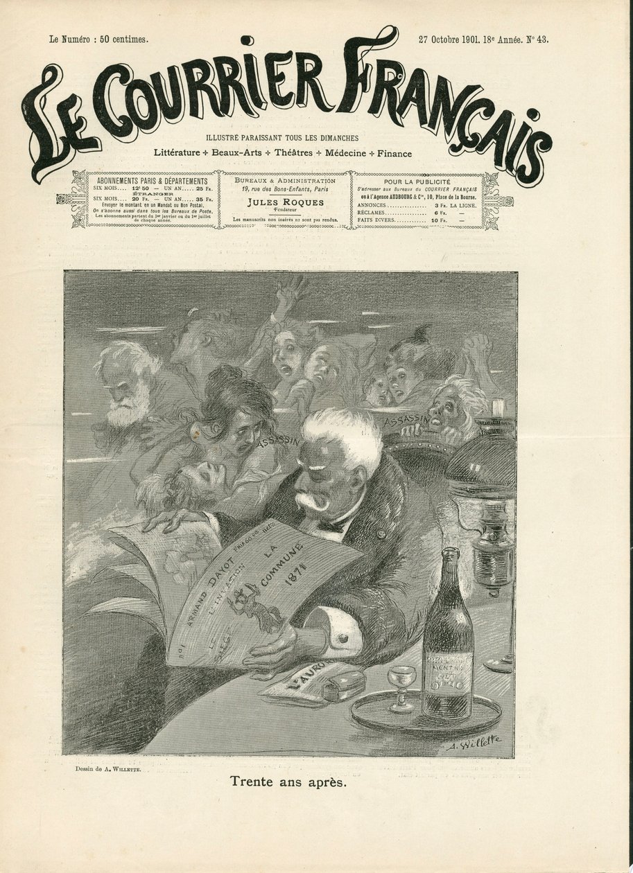 Copertina di Le Courrier français, numero 43, Satirico in N & B da Adolphe Leon Willette