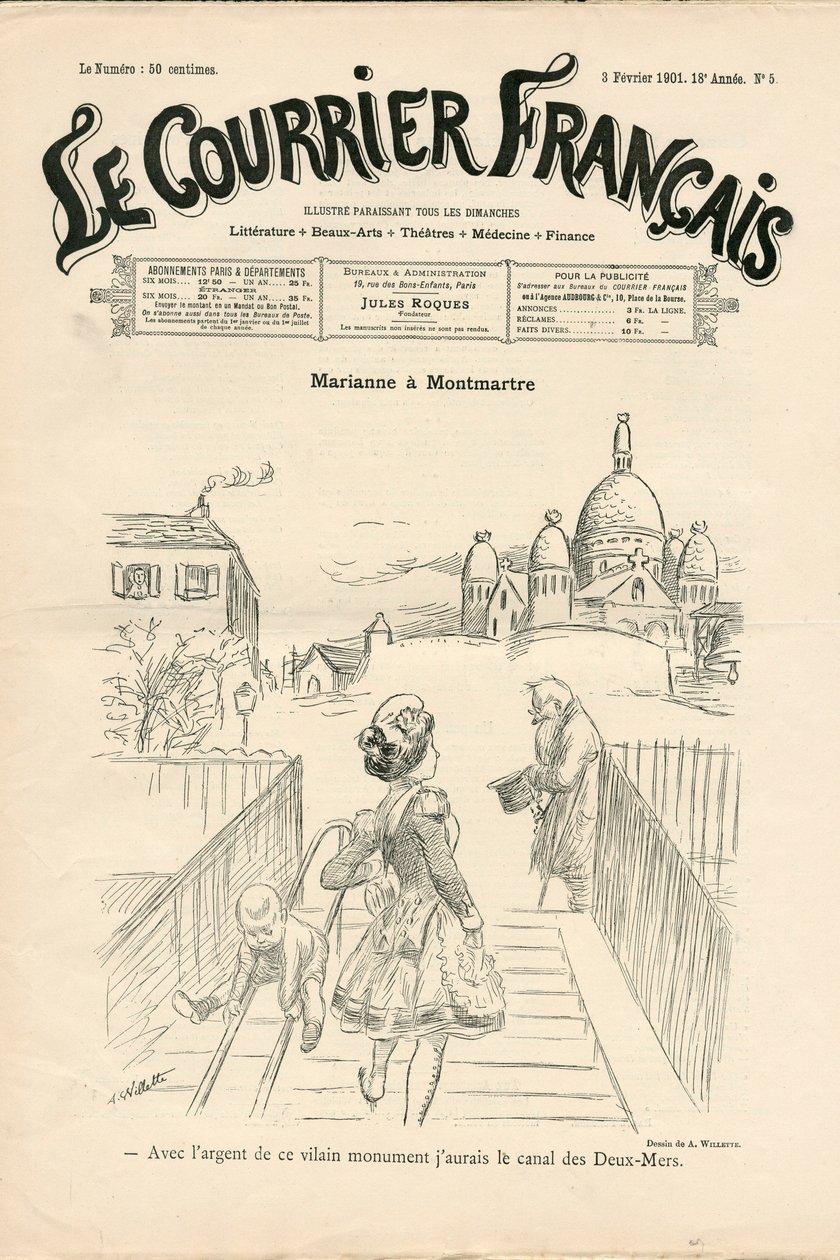 Copertina di Le Courrier français, numero 5, Satirico in N & B da Adolphe Leon Willette
