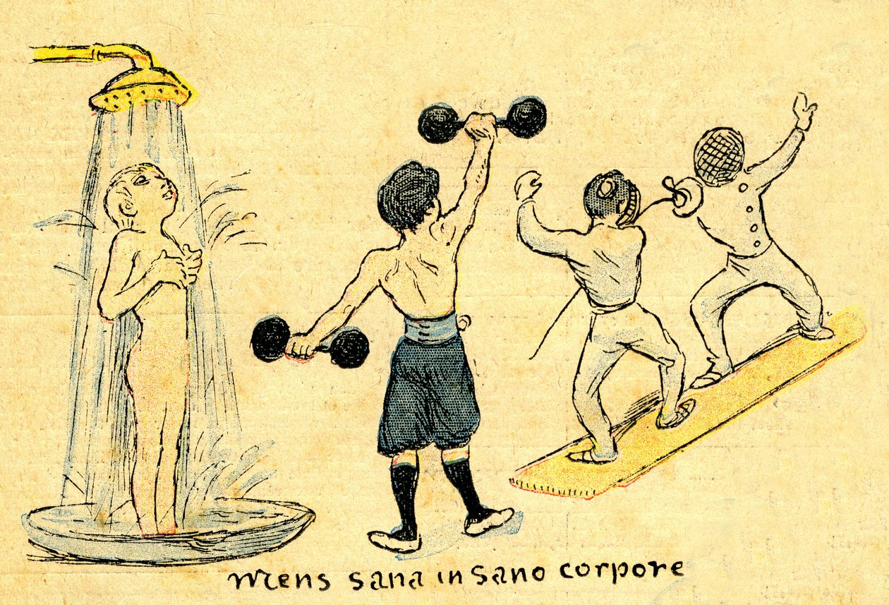 Igiene e sport. "Mens sana in sano corpore". Disegno di A. Wilette nel supplemento illustrato della Depeche de Toulouse n° 41, 12 ottobre. da Adolphe Leon Willette