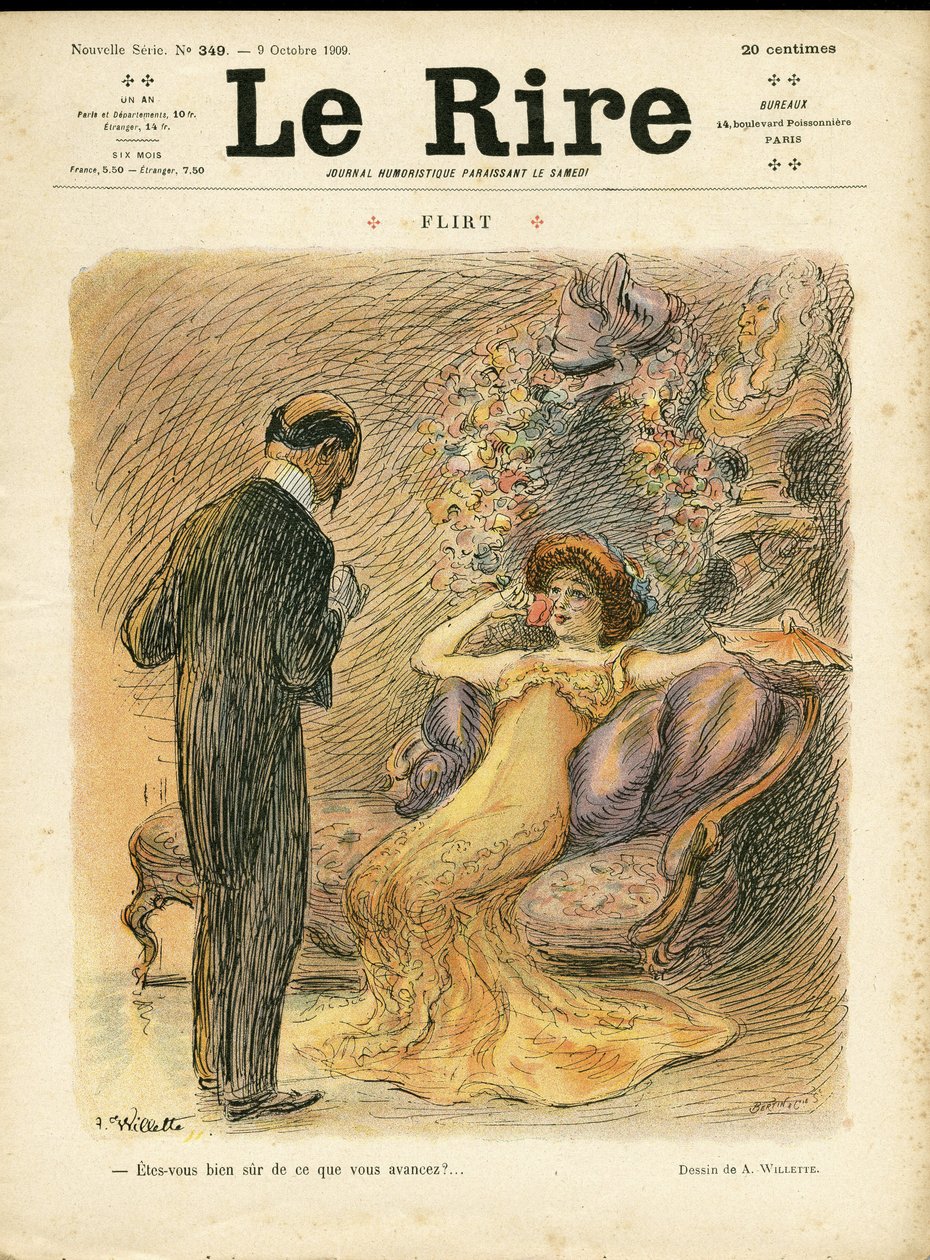 Illustrazione di Adolphe dit Willette per la Copertina di Le Rire, 09/10/09 - Flirt - Amore, Moda, Architettura interna da Adolphe Leon Willette