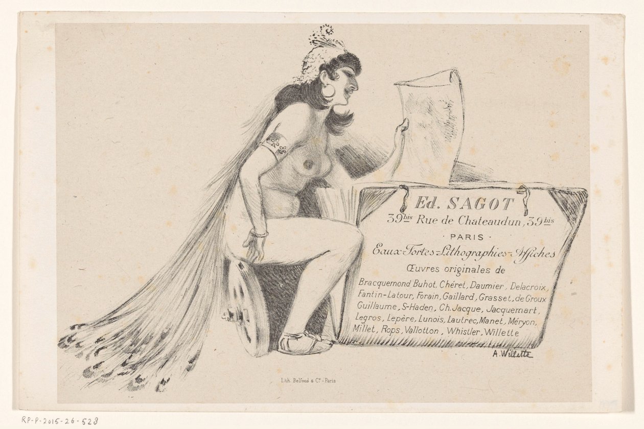 Biglietto da visita del mercante di stampe Edmond Sagot a Parigi da Adolphe Leon Willette