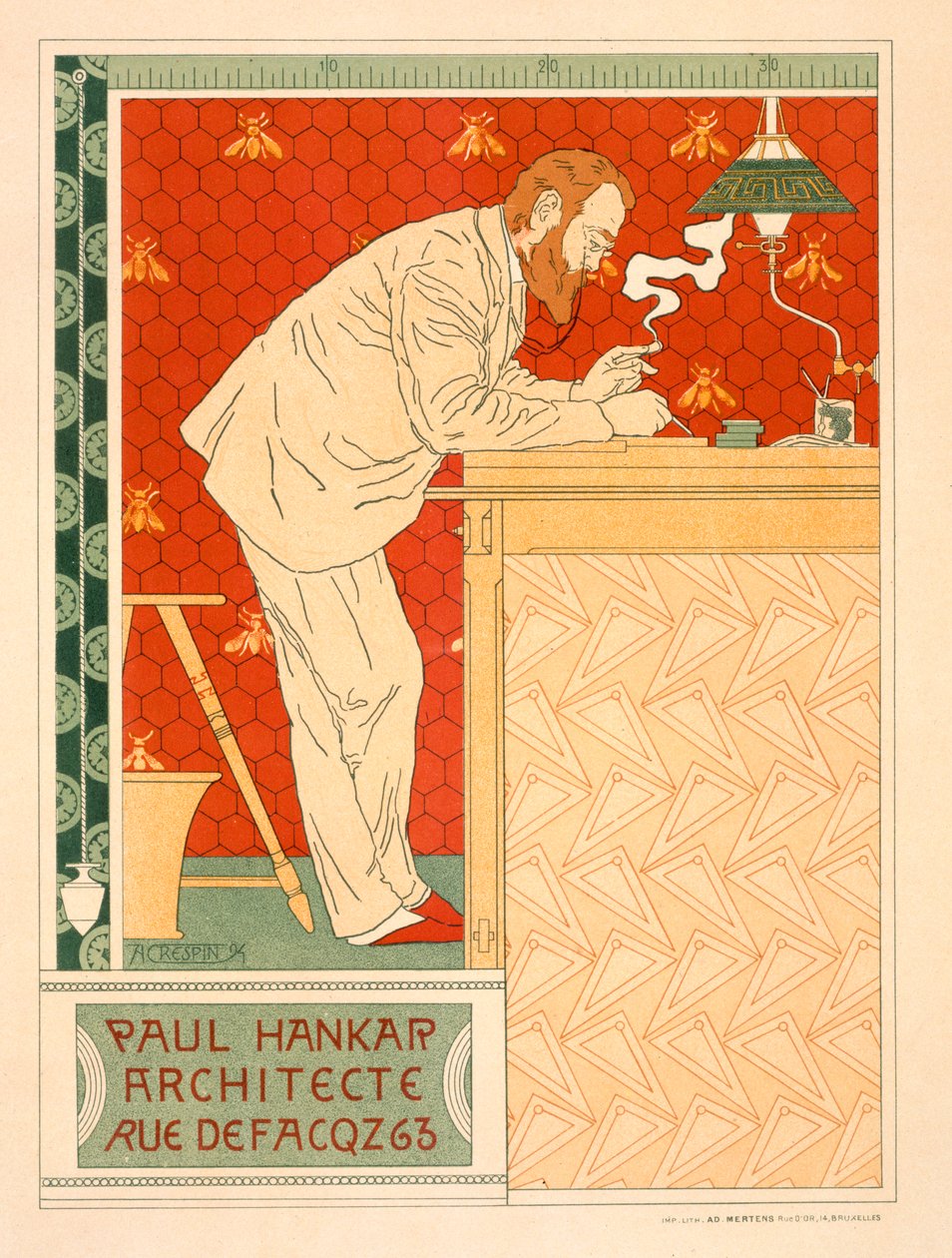 Riproduzione di un poster pubblicitario dello studio di architettura di Paul Hankar, 1894 da Adolphe Louis Charles Crespin