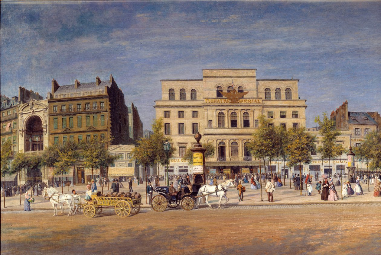 Vista generale dei teatri del boulevard du temple prima della perforazione del Boulevard Prince Eugene (dettaglio) da Adolphe Martial Potemont