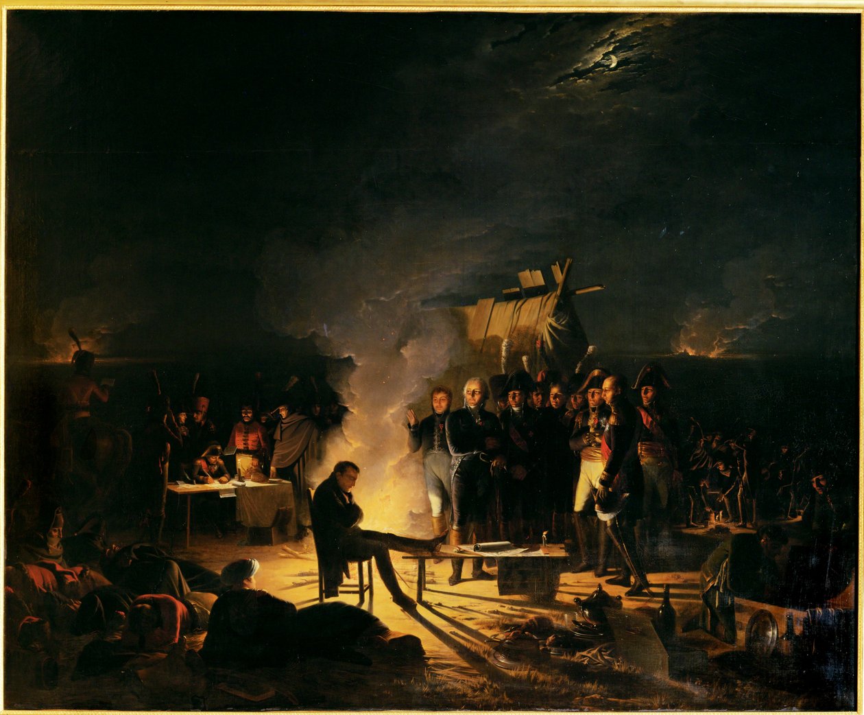Il bivacco di Napoleone sul campo di battaglia di Wagramnuit dal 5 al 6 luglio 1809 ... (dipinto su tela) da Adolphe Roehn