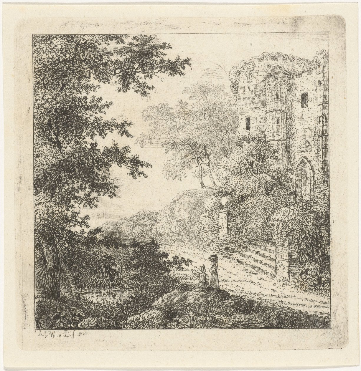 Paesaggio con figure presso le rovine di un castello da Adriaan Jacob Willem van Dielen