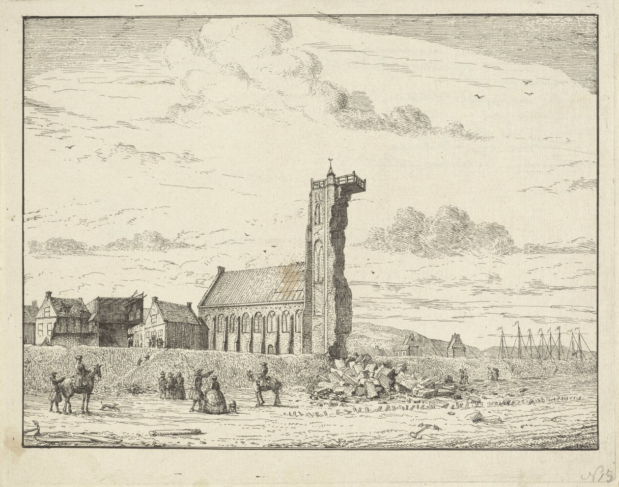 Torre crollata a Egmond aan Zee, 1741 da Adriaan Spinder