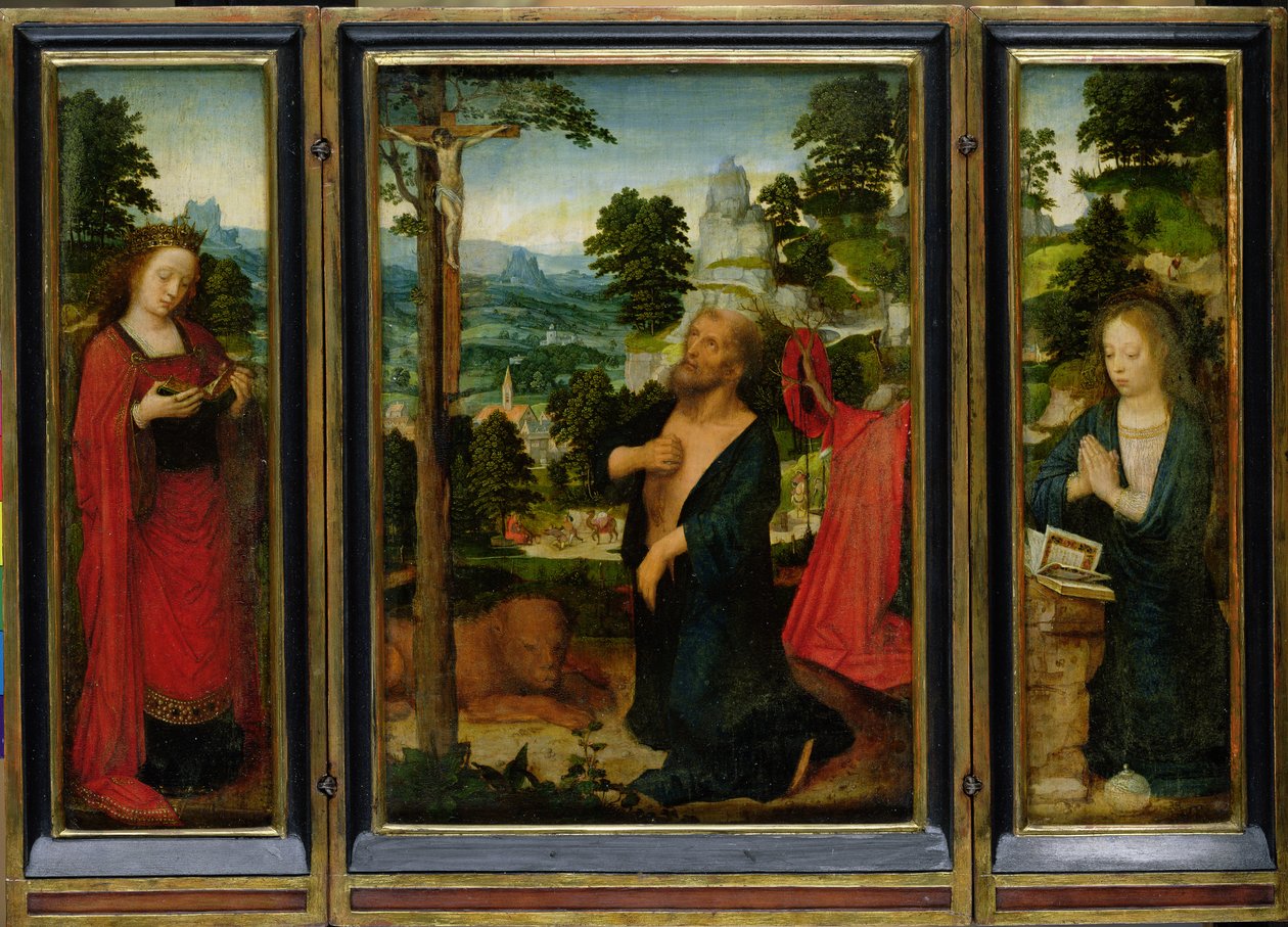 Trittico con San Girolamo, Santa Caterina e Maria Maddalena da Adriaen Isenbrandt or Isenbrant