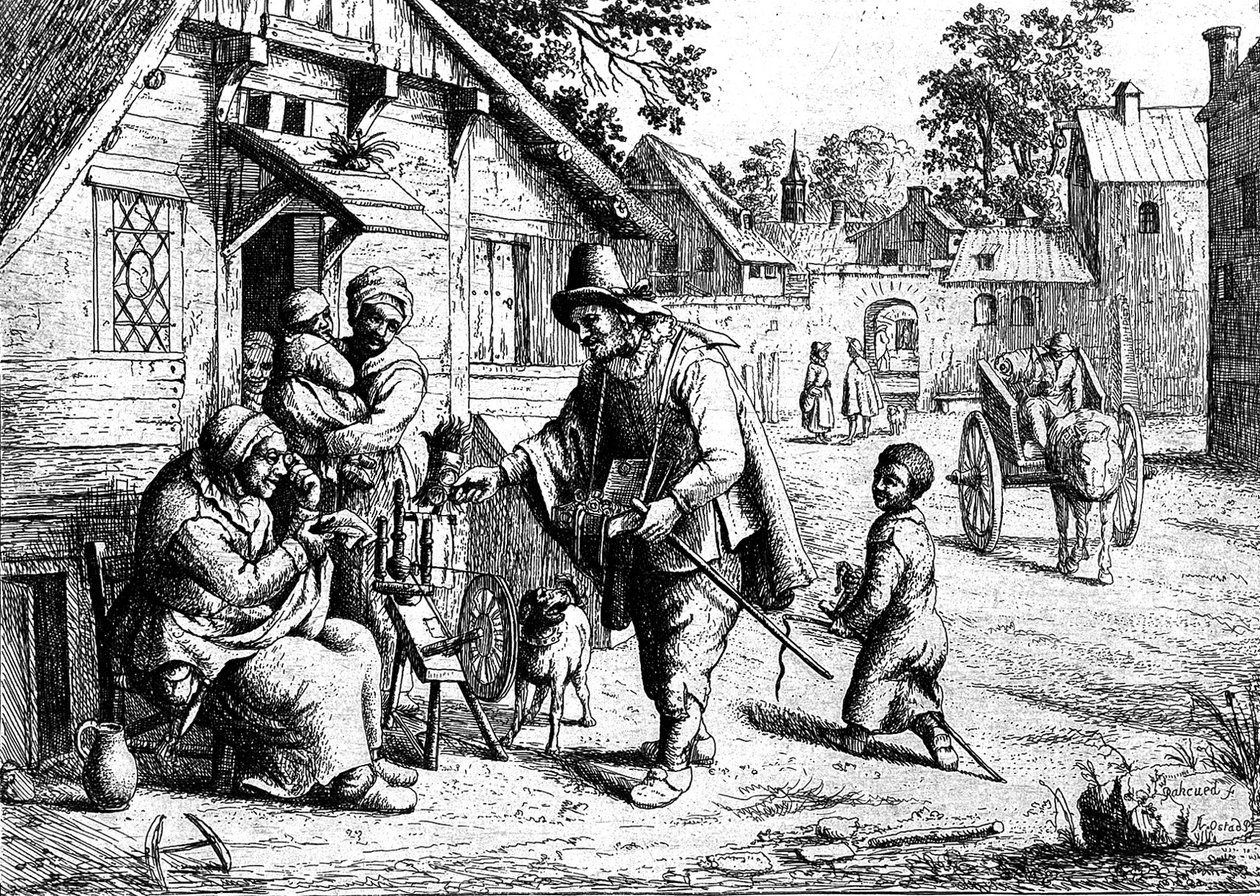 Un venditore di occhiali che mostra le sue merci a una vecchia da Adriaen Jansz. van Ostade
