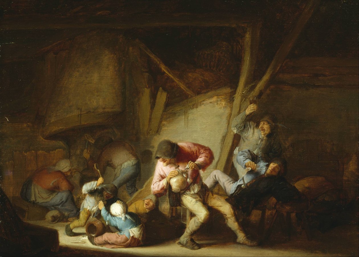 Interno con figure che bevono e bambini che piangono da Adriaen Jansz. van Ostade
