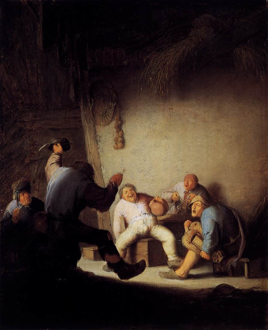 Contadini che bevono e fanno musica in un fienile da Adriaen Jansz. van Ostade
