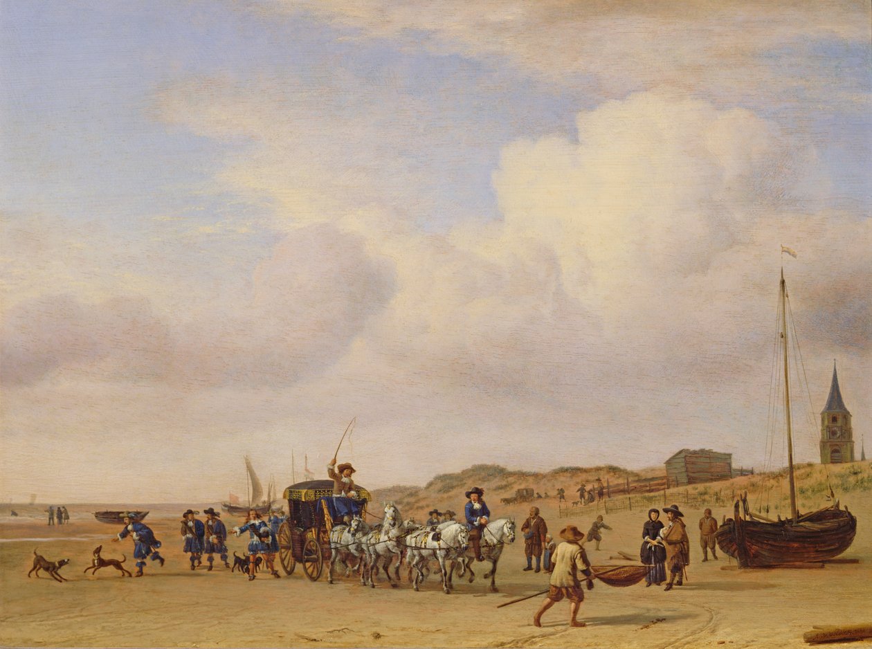 Carrozza nobile sulla spiaggia di Scheveningen, 1660 da Adriaen van de Velde